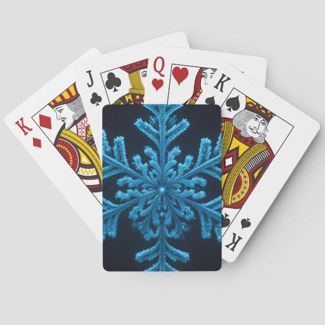 Gestreifte Eleganz: Intricate Blue Snowflake Desig Spielkarten (Rückseite)