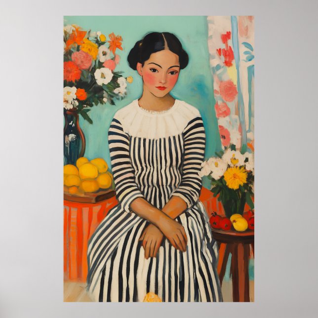 Gestreifte Eleganz mit Blume Poster (Vorne)