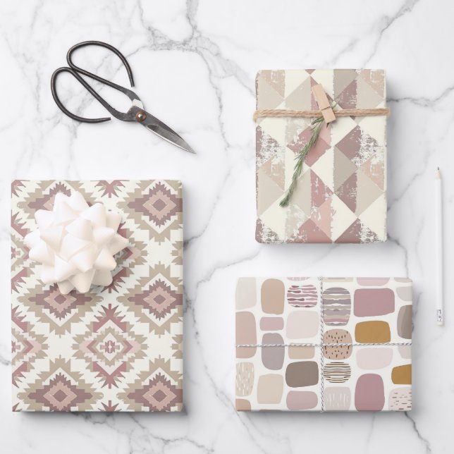 Gestreifte geometrische Gestaltungsmuster Geschenkpapier Set (Vorderseite)