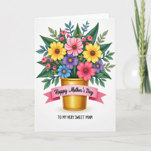 Gestreifte Goldtopf-Blumenstrauß-Karte Karte
