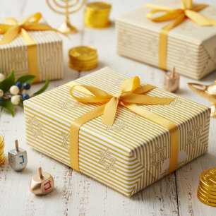 Gestreifte Kerzenflamme Gelber jüdischer Davidster Geschenkpapier