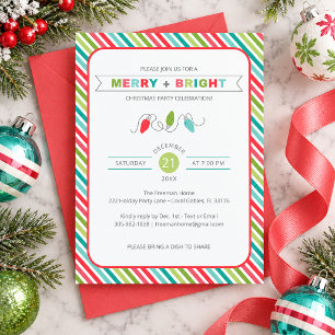 Gestreifte Merry + Bright Weihnachtseinladung Einladung
