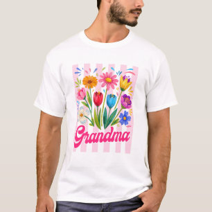 Gestreifte Oma Wildblumen Kokette Schleife Blumen T-Shirt