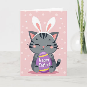 Gestreifte Osterkarte mit Katze Karte
