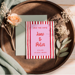 Gestreifte rosa und rote Handschrift Save the Date