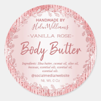 Gestreifte Rosen-Gold-Blatt-Rahmen-Bodybutter-Etik Runder Aufkleber