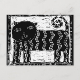 Gestreifte Schwarz-Weiß-Katze-Illustration Postkarte