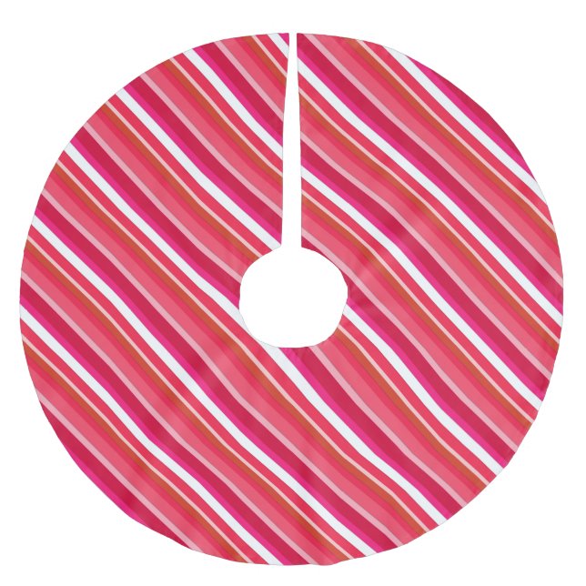 Gestreifte Süßwaren - rot, rosa und weiß Polyester Weihnachtsbaumdecke (Vorderseite)