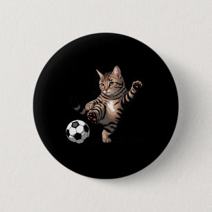 Gestreifte Tabby-Katze tritt Fußball Ll Lustige Ka Button