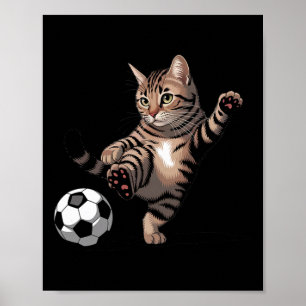 Gestreifte Tabby-Katze tritt Fußball Ll Lustige Ka Poster