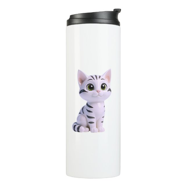 Gestreifte Tabby Kawaii Thermosbecher (Nach links gedreht)