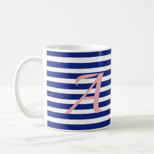 Gestreifte Tasse Blau Weiß individuell anpassbar
