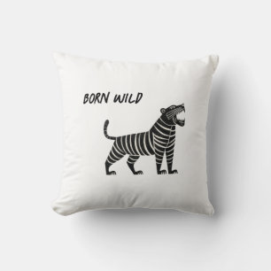 Gestreifte Tiger-Illustration – Minimalistischer F Kissen