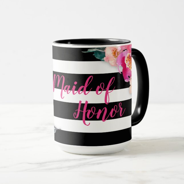 Gestreifte Trauzeugin-mit BlumenTasse Tasse (VorderseiteRechts)