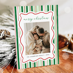 Gestreifte und gewellte Weihnachtskarte mit Foto Einladung