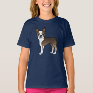 Gestreifte und weiße Boston Terrier süße Cartoon-H T-Shirt