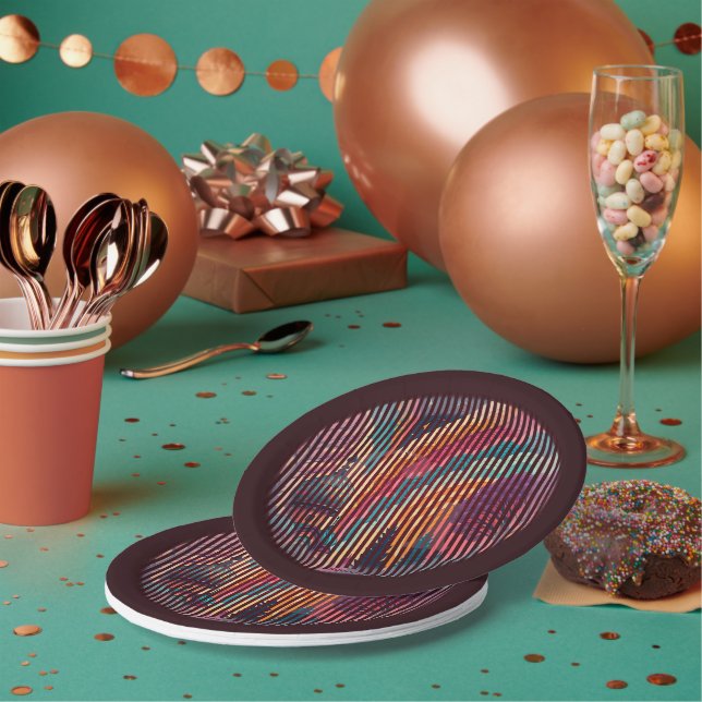 Gestreifter Fantasy-Dome-Papierteller – Anpassbar Pappteller (Multi)