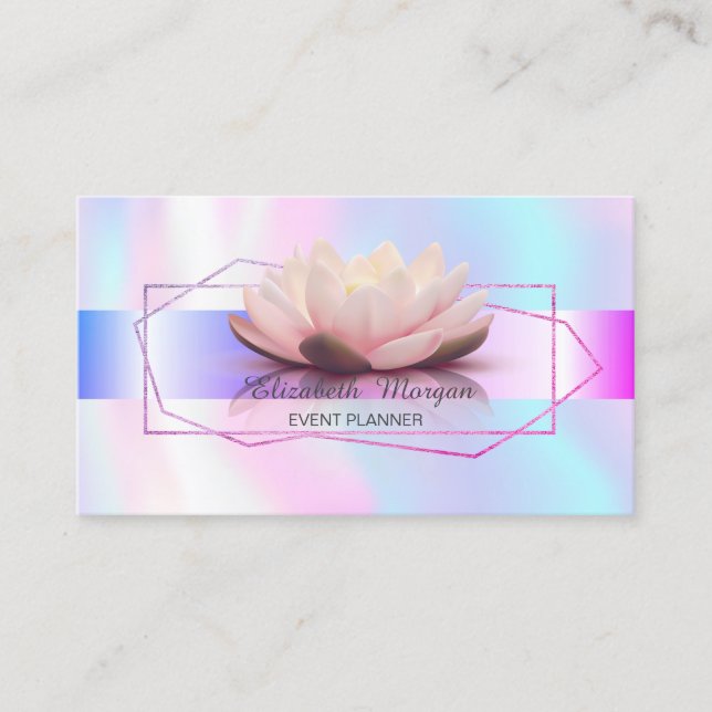 Gestreifter geometrischer Rahmen Lotus Holographic Visitenkarte (Vorderseite)