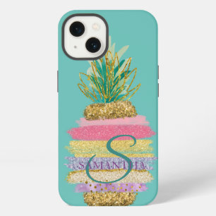 Gestreifter Glitter-Ananas Minzgrün iPhone Hülle