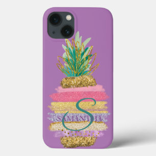 Gestreifter Glitterapfel auf Violett Case-Mate iPhone Hülle