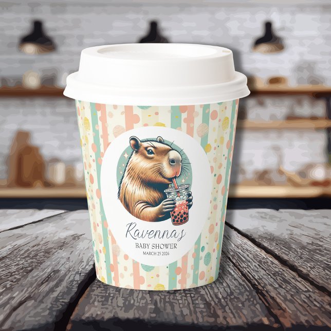 Gestreifter lustiger Capybara personalisierter Bab Pappbecher (Von Creator hochgeladen)