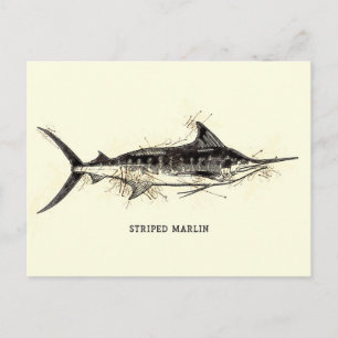 Gestreifter Marlin Vintage-Illustrationsskizze Postkarte