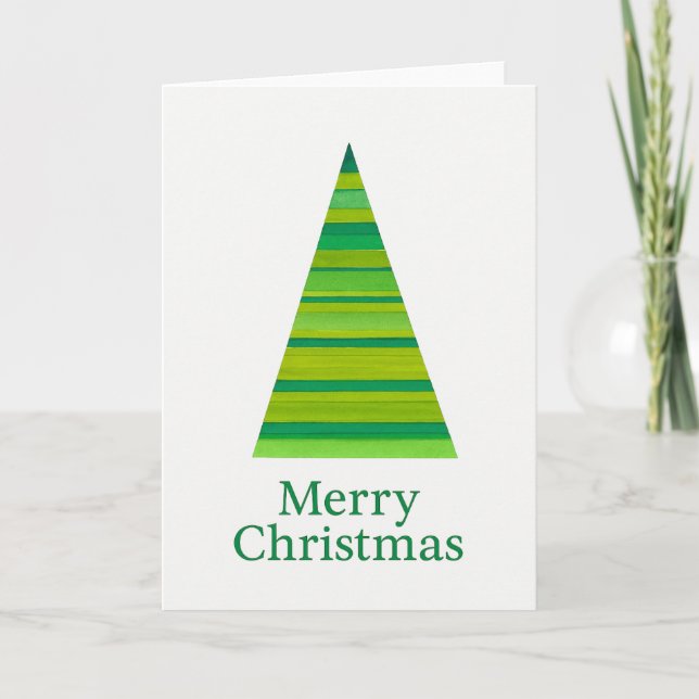 Gestreifter Wasserfarben-Weihnachtsbaum Karte (Vorderseite)