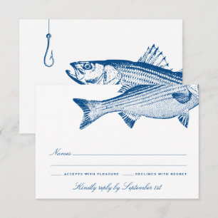Gestreiftes Bass Fishing-Thema Elegante Hochzeit RSVP Karte