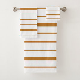 Gestreiftes Design Goldenbraun auf Weiß Badhandtuch Set