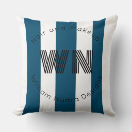 gestreiftes Firmenlogo monogramm blaues Kissen