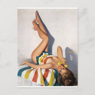 Gestreiftes Handtuch Pin Up Postkarte