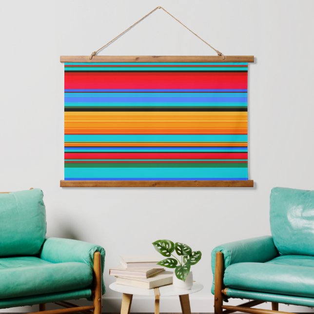 Gestreiftes mexikanisches Serapdesign Wandteppich Mit Holzrahmen (Wohnzimmer)