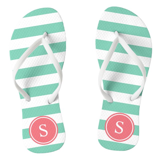 Gestreiftes Monogramm im Korallen-u. Seeschaum Flip Flops (Fußbett)
