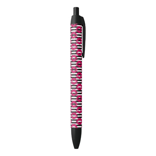 Gestreiftes Muster des Lippenstift-Kuss-B&W Kugelschreiber (Unterseite (Vertikal))