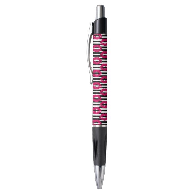 Gestreiftes Muster des Lippenstift-Kuss-B&W Kugelschreiber (Oberseite (Vertikal))
