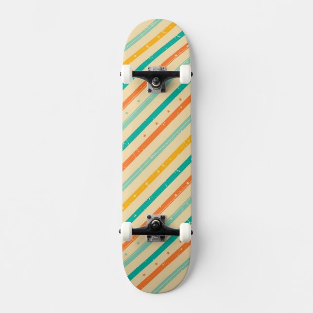 Gestreiftes Muster des Retro Schmutzes Skateboard (Vorderseite)