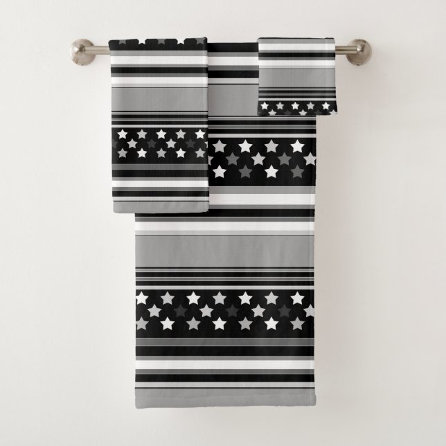 Gestreiftes Muster horizontal mit Sternen Badhandtuch Set (Insitu)