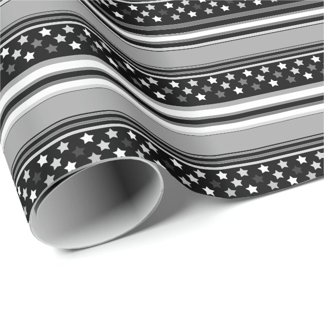 Gestreiftes Muster horizontal mit Sternen Geschenkpapier (Rolleneckpunkt)