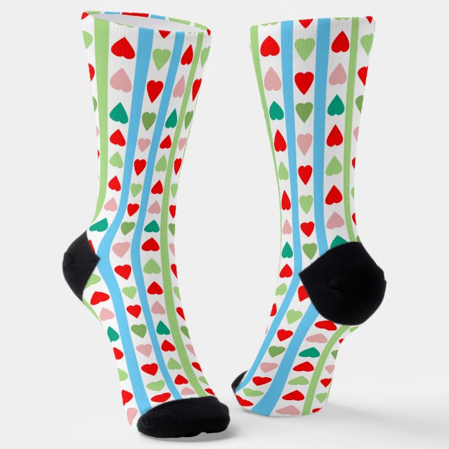 Gestreiftes Muster mit Herzen zum Valentinstag  Socken (Gewinkelt)