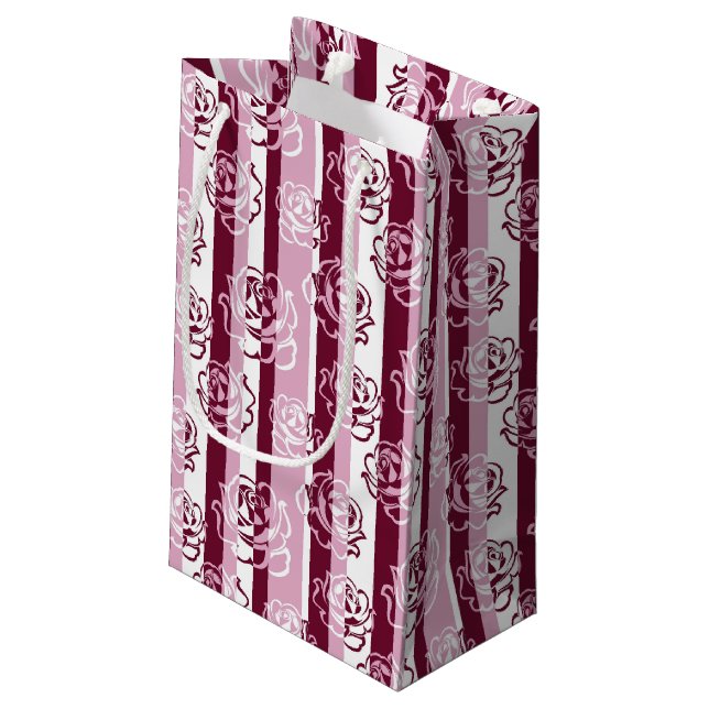 Gestreiftes Muster mit Rosen Kleine Geschenktüte (Rückseite Schrägansicht)