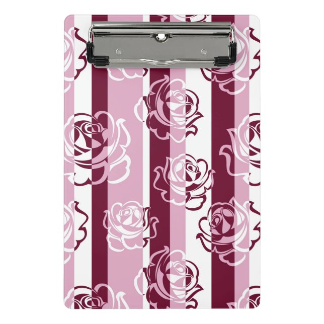 Gestreiftes Muster mit Rosen Mini Klemmbrett (Vorderseite)
