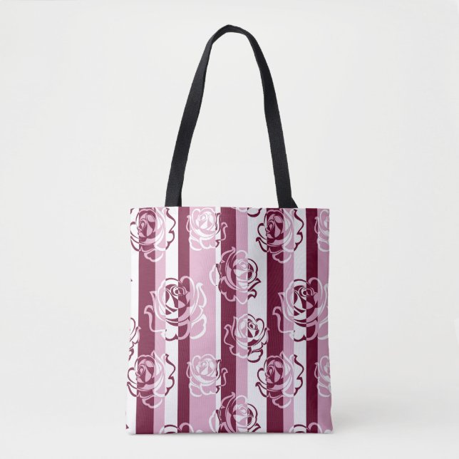 Gestreiftes Muster mit Rosen Tasche (Vorderseite)