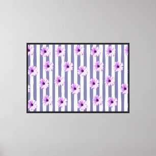 Gestreiftes Muster mit violetten Gänseblümchen Leinwanddruck