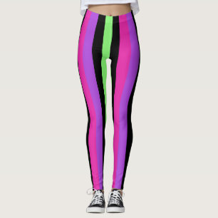 Gestreiftes Neonrosa, lila, grün und Schwarzes Leggings