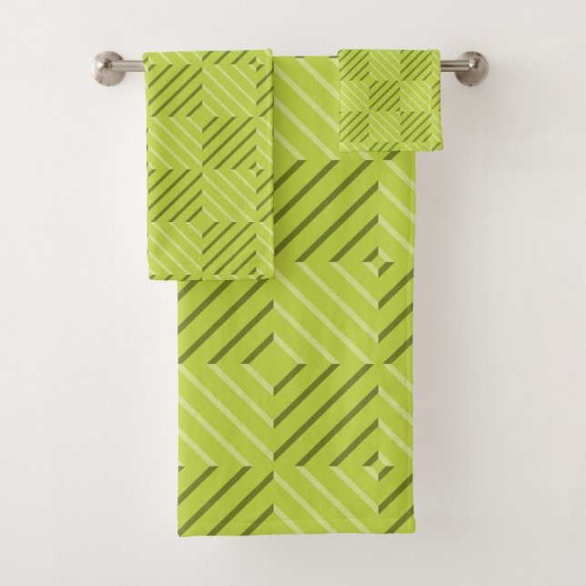 Gestreiftes Quadrat - einfarbige Limone Töne - Badhandtuch Set (Insitu)