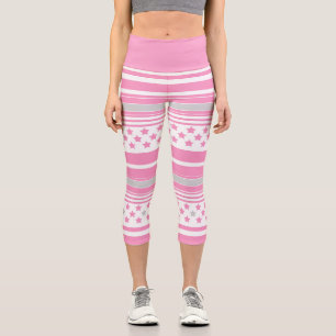 Gestreiftes rosa Muster mit Sternen Capri Leggings
