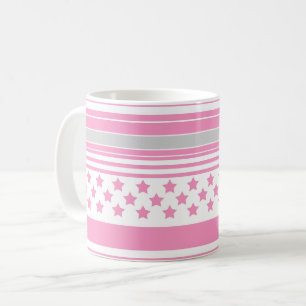 Gestreiftes rosa Muster mit Sternen Kaffeetasse