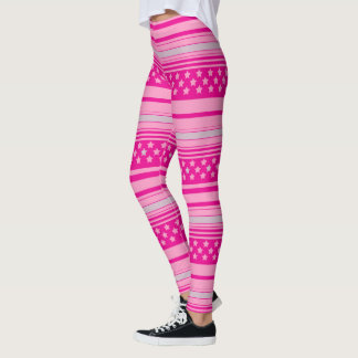 Gestreiftes rosa Muster mit Sternen Leggings