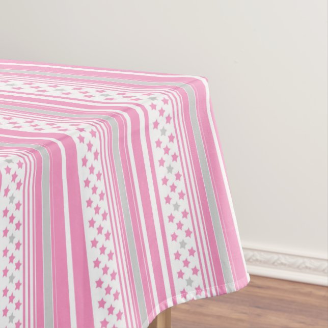 Gestreiftes rosa Muster mit Sternen Tischdecke (Beispiel)