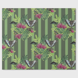 Gestreiftes Schmetterling-Tropen-Blumen-Geschenkpa Geschenkpapier